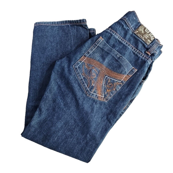 Old Skool Jeans Men's Size 34x30 Wide Leg Denim Pants Y2K Embroidered Pockets - Picture 5 of 16